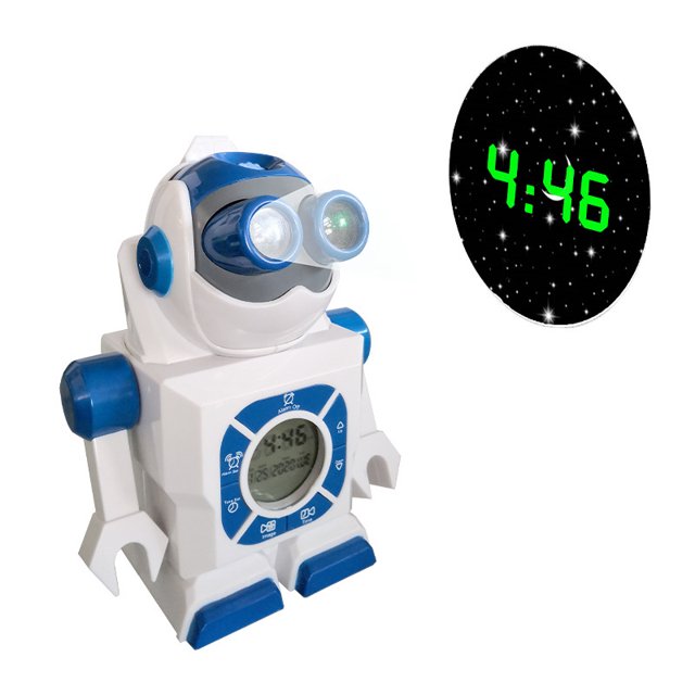 Reloj despertador de proyección de robot espacial creativo Reloj de dibujos animados divertido Reloj despertador robot (azul y blanco)