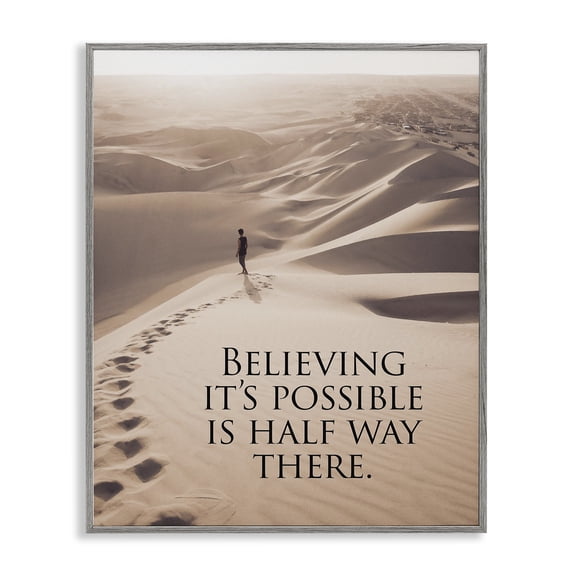 Stupell Industries Contemporary Motivational Believe It's Possible Gray Framed Giclee Art, 16 x 20, by Steve Hunziker