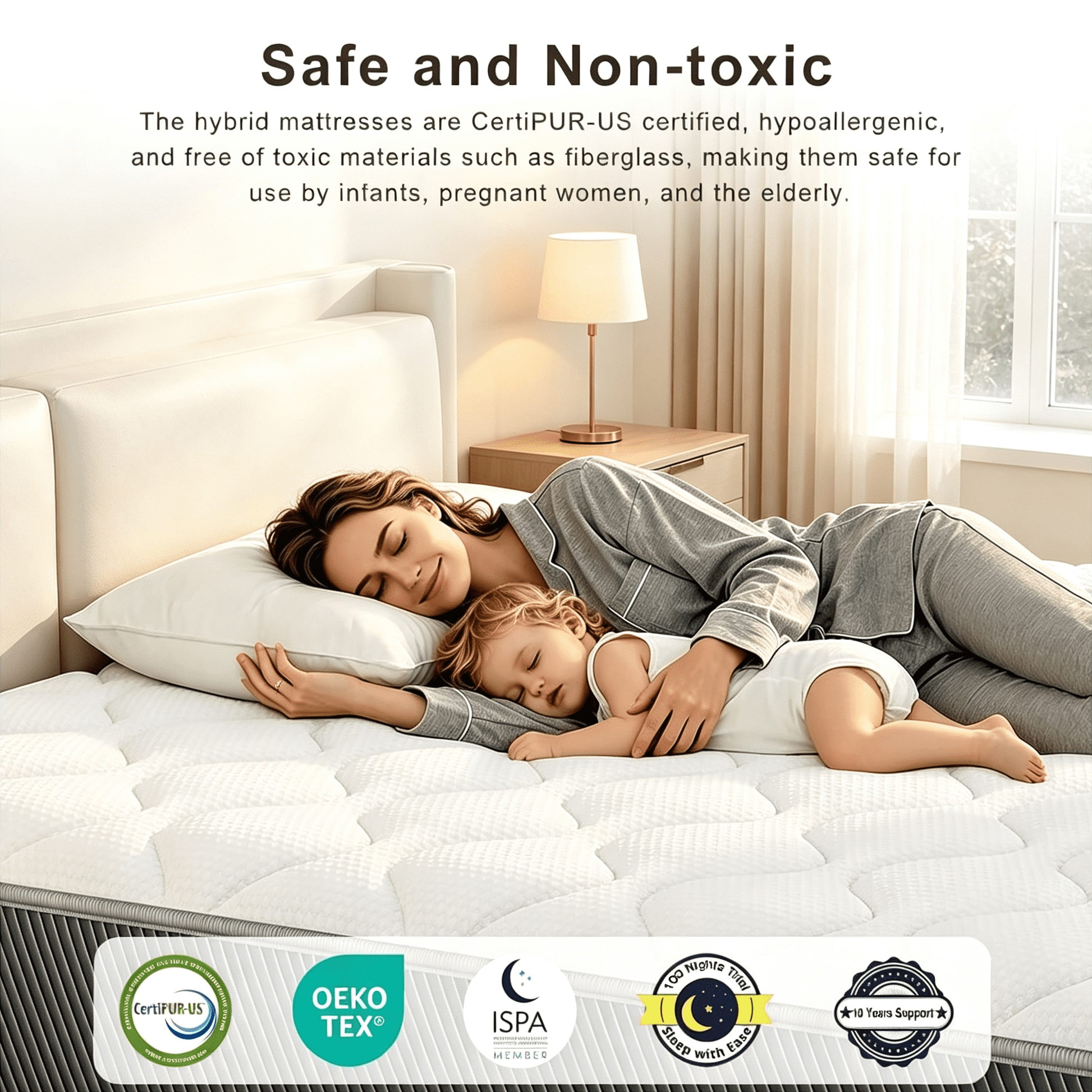 Gewnee Full Size 12" Tight Top Hybrid Mattress, Individually Wrapped Pocket Springs with Extra Cushioning Foam, Mattress-in-a-Box for Bedroom, Grey Side Fabric