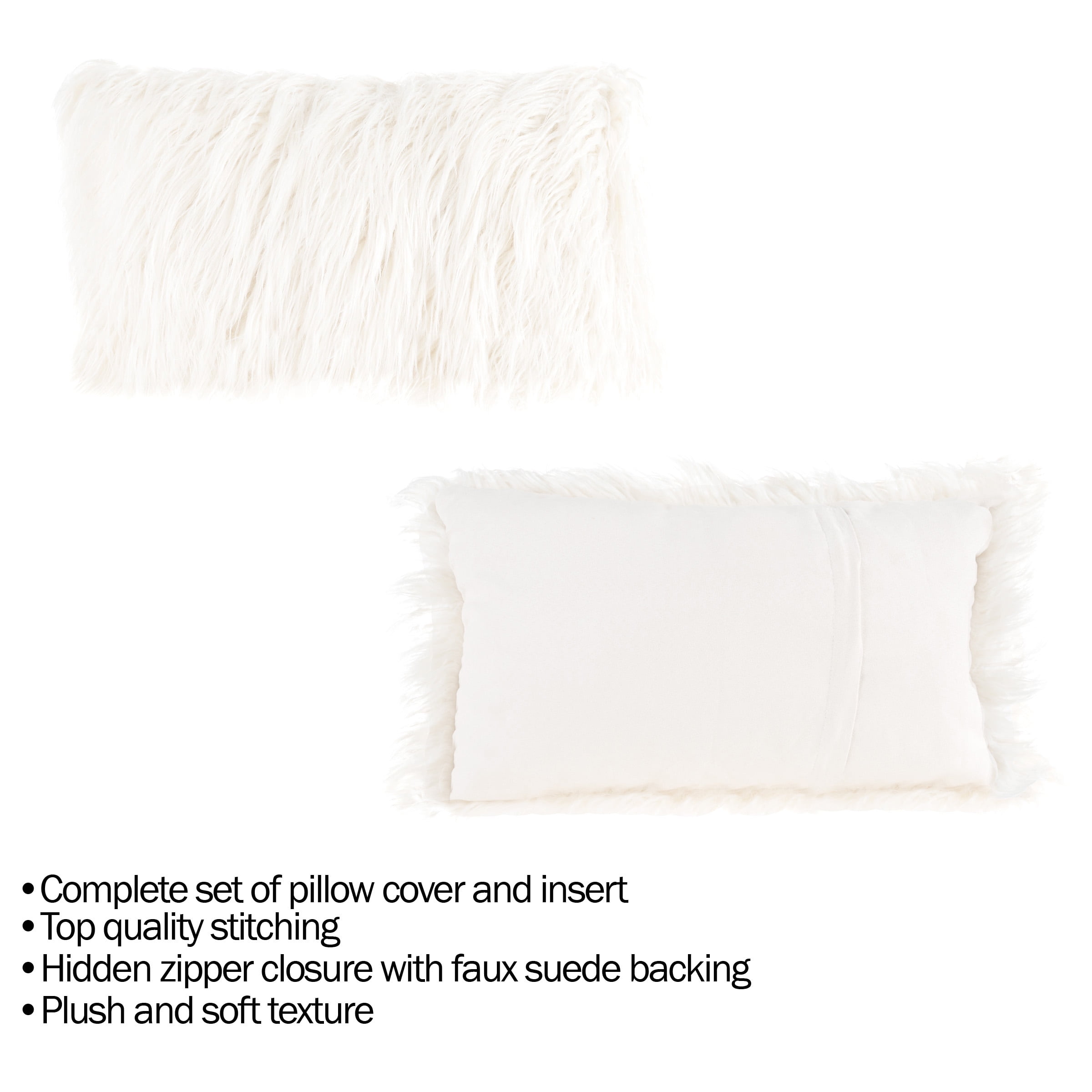 Somerset Home Mongolian Faux Fur Lumbar Pillow Cover & Insert- White, Adult, 1-piece