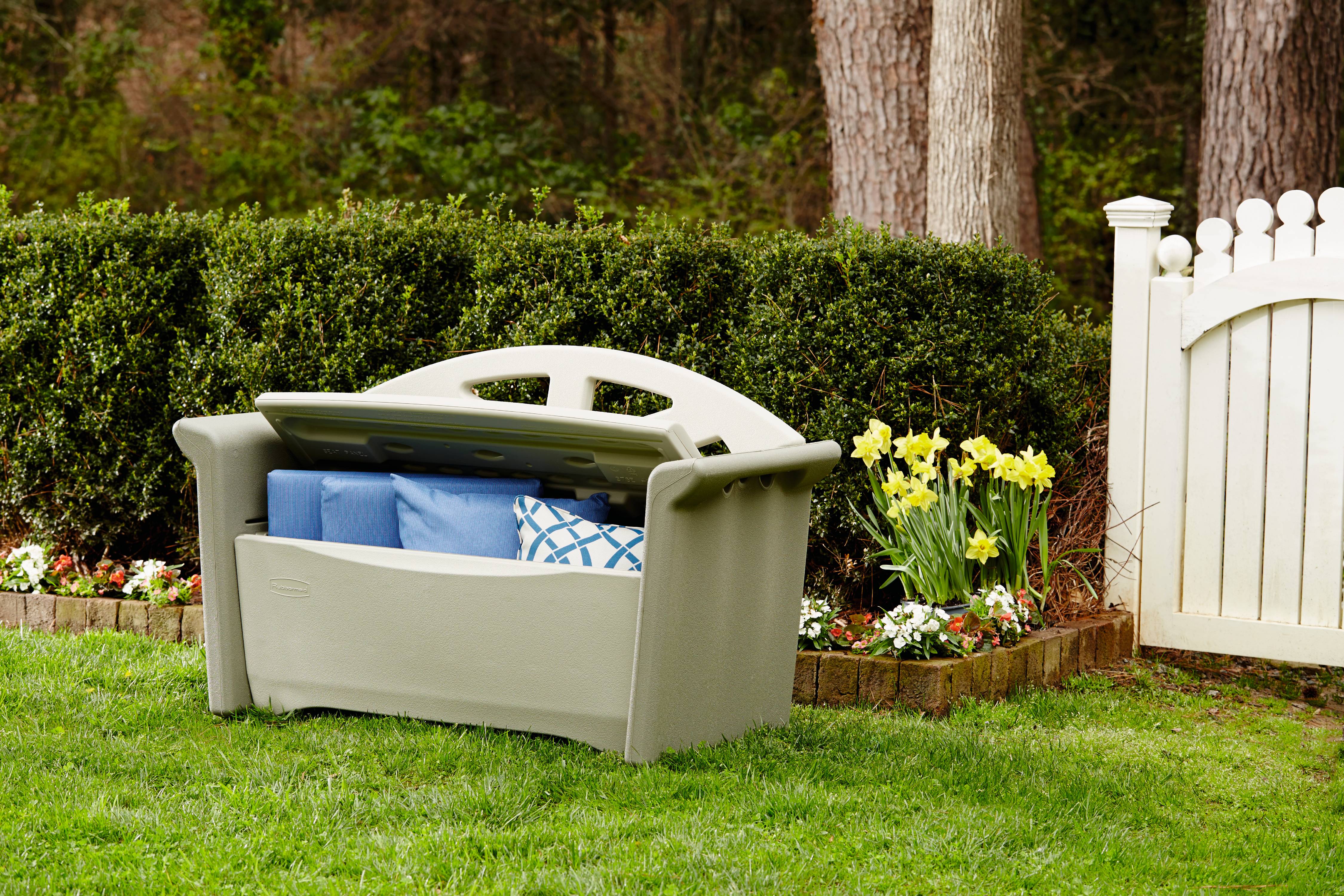 Rubbermaid Outdoor Patio Storage Bench, Resin, Olive & Sandstone - image 5 of 5