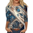 thumbnail image 7 of WTOBBY Women's Retro Style 3/4 Sleeve Round Collar Printed Blouse with Floral Design, Ladies Casual Top for Retro Look, Comfortable T-Shirt for Everyday Fashion,Blue L, 7 of 7