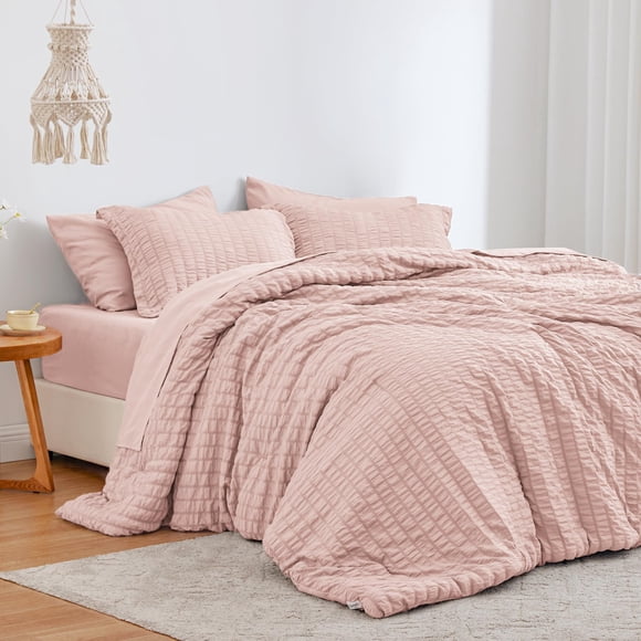 Set de edredón Love's cabin Seersucker Pink Twin, 5 piezas