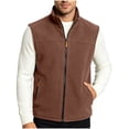 thumbnail image 2 of BiZtdJrK Men's Winter Vest Outerwear Fleece Lined Stand Collar Sleeveless Zip Up Jackets Plus Size Solid Color Comfy Warm Vests with Zipper Pockets Brown XXXL, 2 of 6