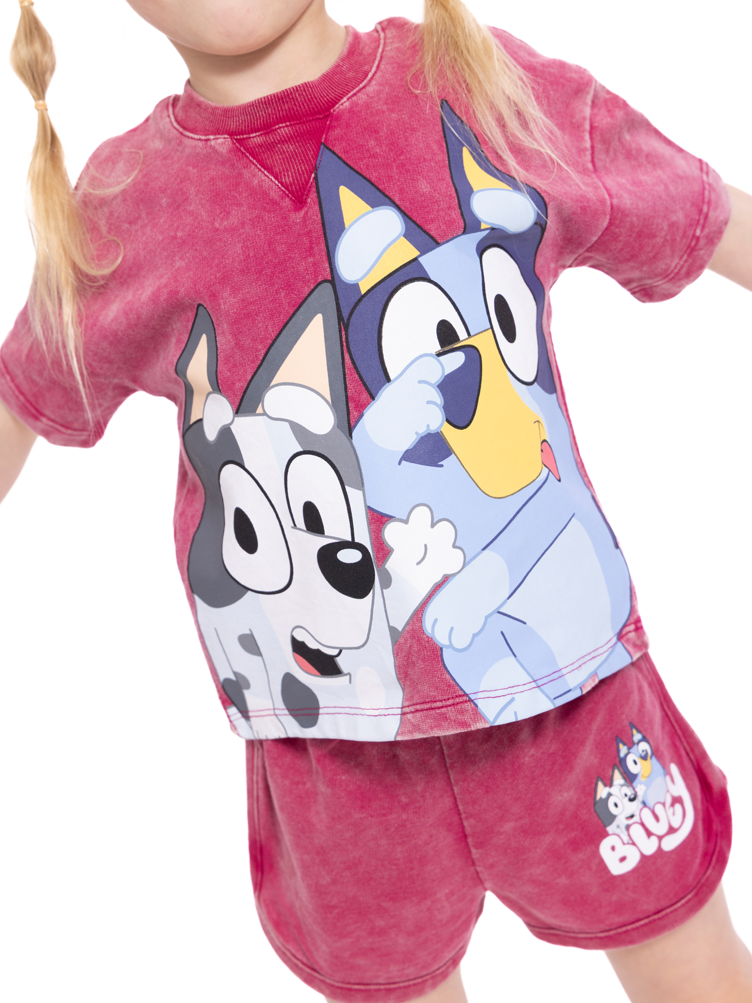 Bluey Toddler Girls Washed Crewneck Graphic Top and Shorts Set, 2-Piece, Sizes 12M-5T
