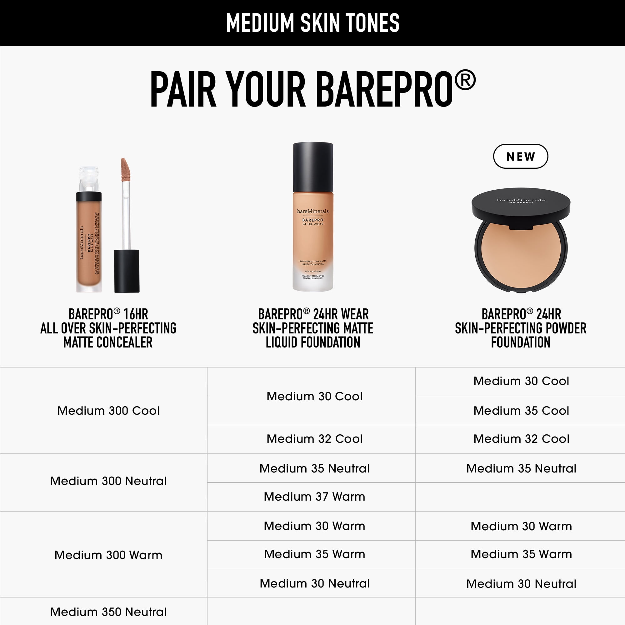 bareMinerals BAREPRO 24HR Skin Perfecting Talc-Free Matte Powder Foundation, Medium 30 Warm