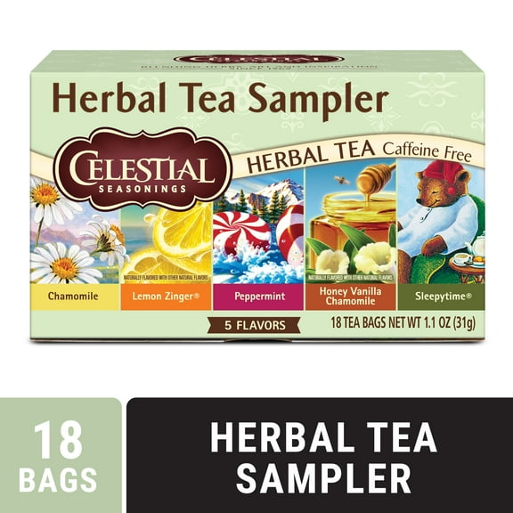 Celestial Seasonings Herbal Tea Sampler, Caffeine-Free Herbal Tea Bags (18 Count)