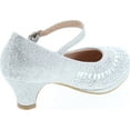 thumbnail image 5 of Link Cassie-28K Girls Rhinestone Platform Peagent Dress Shoes, Silver, 2, 5 of 7