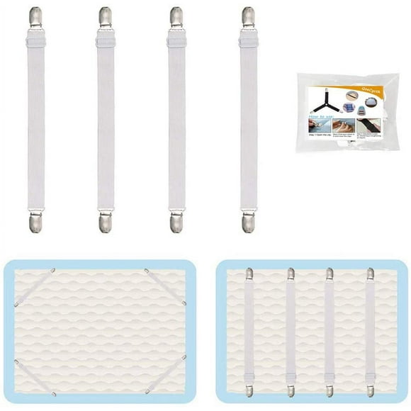 4Pcs Adjustable Bed Sheet Straps Clips, Elastic Mattress Sheet Fasteners Holder and Suspenders, Grippers to Hold Sheet, Mattress, Sofa, Couch, Table Cloth, Recliner Ironing Board Cover and More