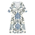 thumbnail image 6 of QUNYINEY Vintage Womens Dresses Summer Beach 3/4 Sleeve Midi A Line Dress Loose Fit V Neck Vacation Dresses, 6 of 6