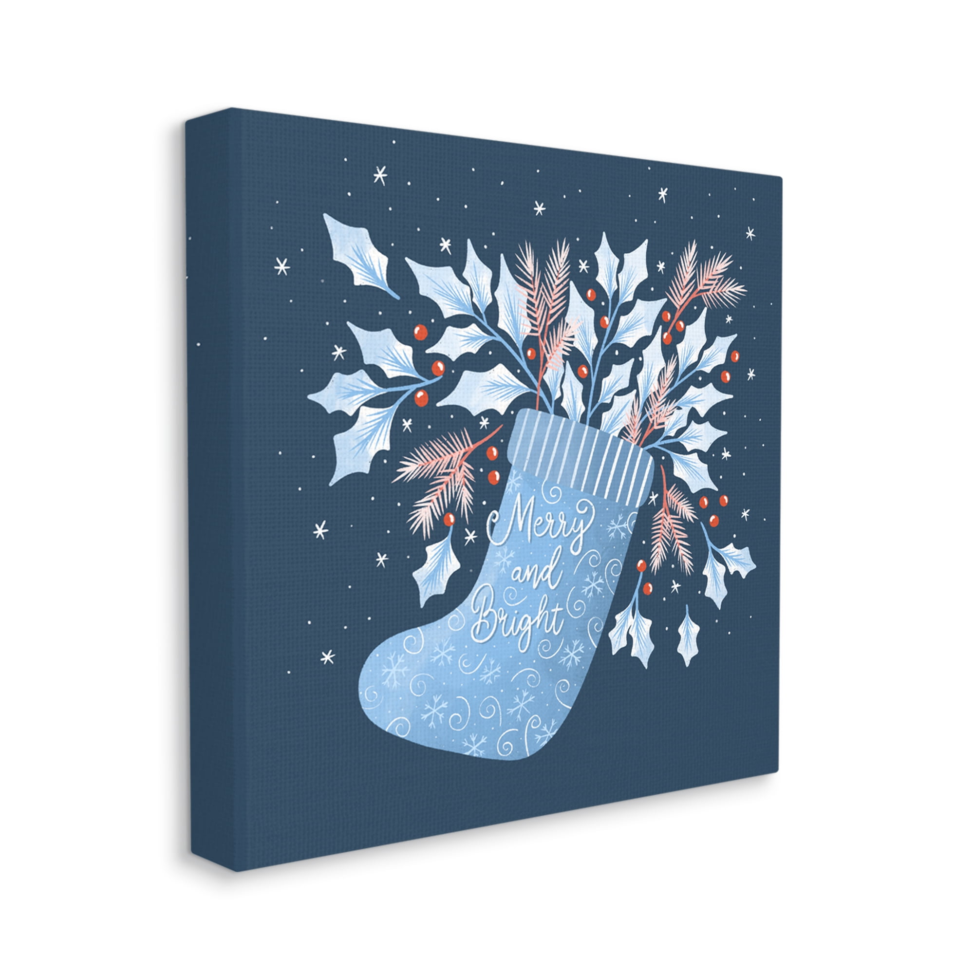 Stupell Industries Merry & Bright Seasonal Holly Berry Sprigs Stocking Graphic Art Gallery Wrapped Canvas Print Wall Art, Design by Dominika Godette