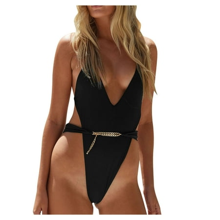 

VKEKIEO One-Piece Swimsuit Sport Bra Style Lace Black L