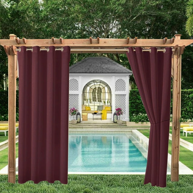 (2 Panel) Upgraded Outdoor Curtain Garden Patio Gazebo Sunscreen Blackout Curtains, Thermal Insulated White Curtains with Grommet | Waterproof& Windproof&UV-protection& Mildew Resistant,Red 54*108in