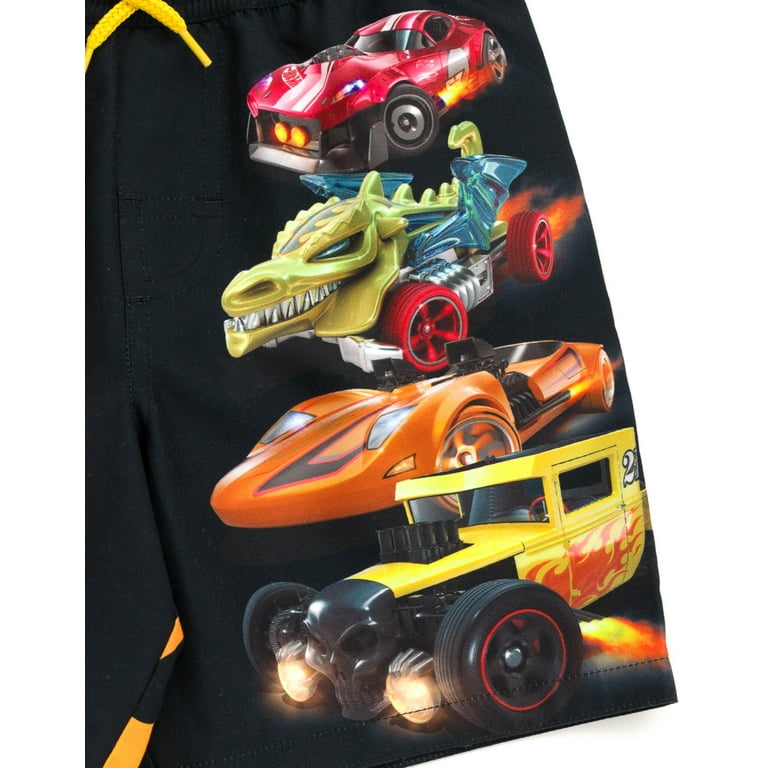 Hot Wheels Toddler to Big Kid Hot Wheels UPF 50 Rash Guard and Swim Trunks Set 2 pcs Red Black