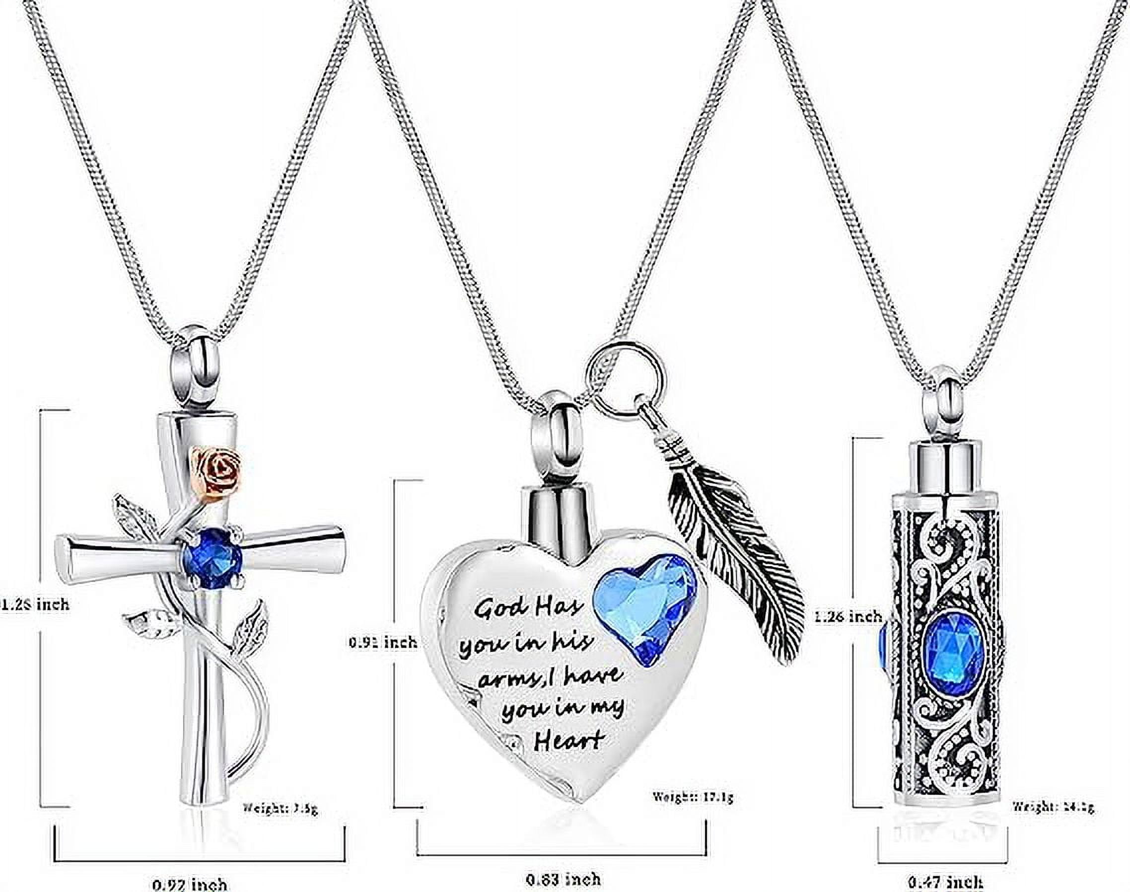 3 Pack Cylinder Cross Heart Cremation Jewelry for Ashes 3 Pieces Urn Necklace for Women Men Loved One Keepsake Memorial Mini Urn Holder