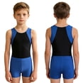 thumbnail image 3 of Aislor Boys Sleeveless Gymnastics Leotard with Shorts Set Dance Gym Workout Jumpsuit 6-16 Blue 16, 3 of 7