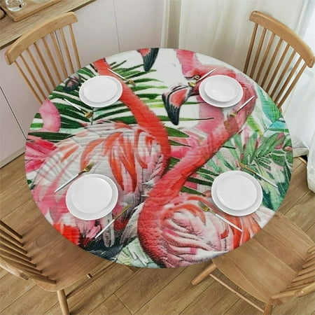 

Patifu Flamingos Palm Leaves Birds Round Table Cover Stain Resistant Washable Indoor Outdoor Tablecloth Kitchen Dining Wedding Parties 100% Polyester Fiber 42-46