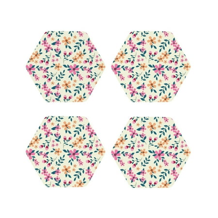 

Fuzoiu Cute Flower Print Leather Coasters Set Drink Coasters Set of 4 for Tabletop Protection Durable PVC Coasters Home Décor and Housewarming Gift-Hexagon
