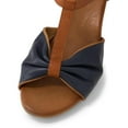 thumbnail image 3 of YDN Women Comfy Bowknot Round Open Toe T-strap Sandals Chunky Low Heels Buckle Up Shoes Daily Work Shopping Size 11 Blue Brown, 3 of 4