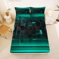 thumbnail image 5 of jejeloiu 3D Geometric Print Bed Sheets For Kids,Teal Black Plaid Buffalo Pattern King Sheets For Boy,4-Piece, 5 of 6