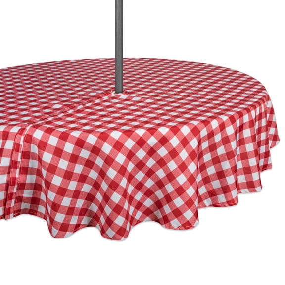 DII 60" Round Modern Fabric Check Outdoor Tablecloth with Zipper in Red