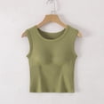 thumbnail image 2 of Women's Padded Tank Top with Built-in Bra and Wide Straps Featuring Round Neck Cropped Design Green S, 2 of 8