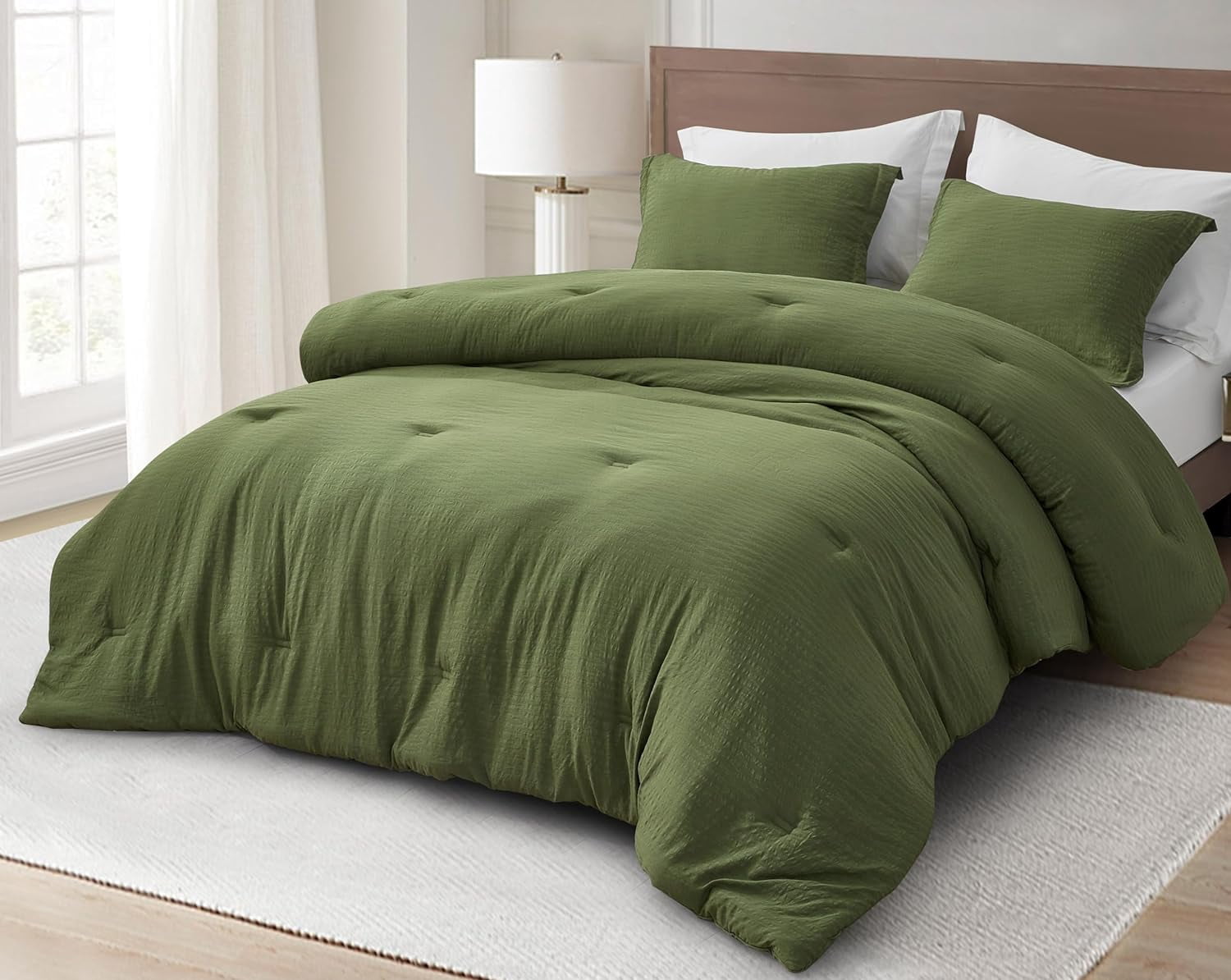 Chezmoi Collection Calvin 3-Piece Jacquard Comforter Set King Size, Olive Green Textured Woven Lightweight Comforter Bedding for All Season