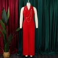 thumbnail image 4 of AURA Womens Elegant Chain Detail Wide Leg Jumpsuit Sleeveless High Waist Long Pants Outfit, 4 of 10