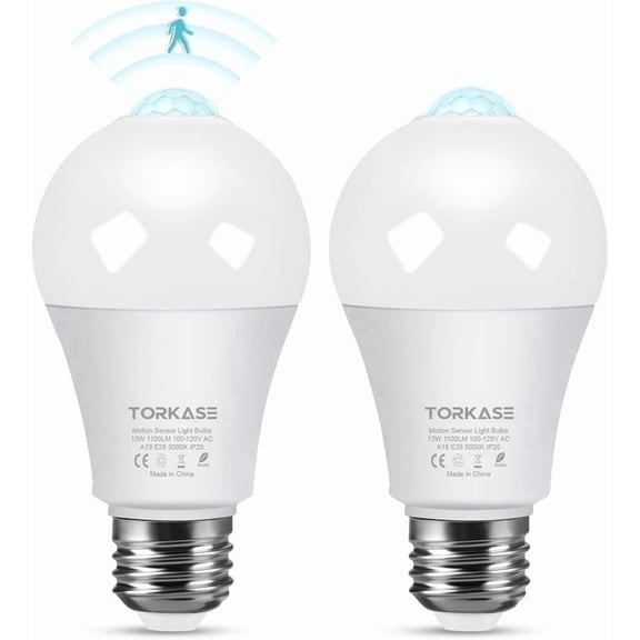 Motion Sensor Light Bulbs, 13W (100Watt Equivalent), Motion Activated Dusk to Dawn Security LED Bulb, 5000K Daylight, Energy-Efficient, for Indoor and Outdoor Lighting, Porch, Stairs, Hallway 2Pack