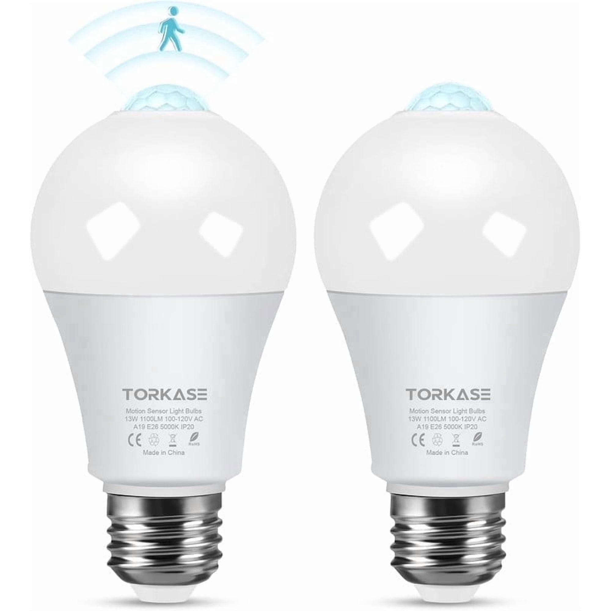 Motion Sensor Light Bulbs, 13W (100Watt Equivalent), Motion Activated Dusk to Dawn Security LED Bulb, 5000K Daylight, Energy-Efficient, for Indoor and Outdoor Lighting, Porch, Stairs, Hallway 2Pack