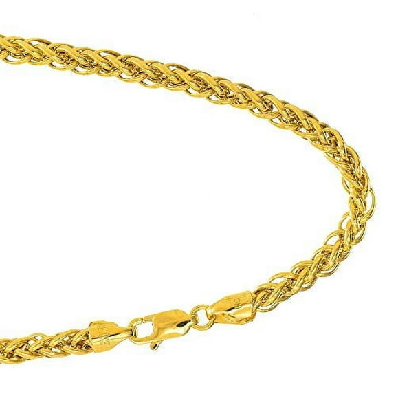 JewelStop 14k Semi-Solid Yellow Gold 3.3mm Lite Spiga Wheat Chain Bracelet, Lobster Claw Clasp-7.25 Inches