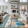 thumbnail image 3 of 5'x7' Area Rugs, Vintage Blue Coastal Indoor Outdoor Area Rug for Living Room Bedroom, Summer Beach Starfish Shell Coral Nautical Washable Bathroom Rugs Kitchen Floor Carpet Mats Home Decor Aesthetic, 3 of 8