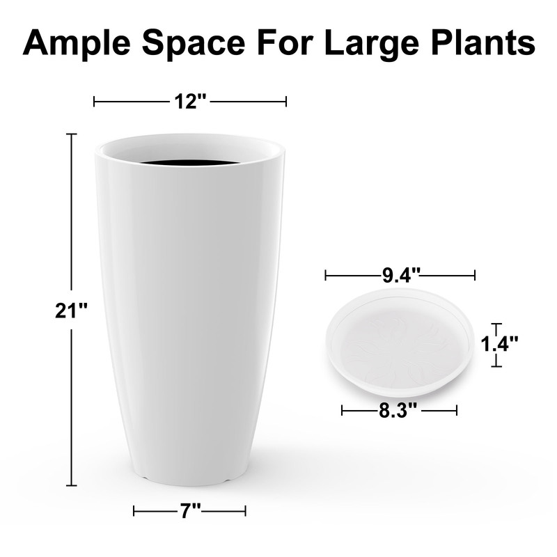 2-Pack 21 Inch Large Garden Planter, All-Weather Round Pot for Outdoor Landscaping, White