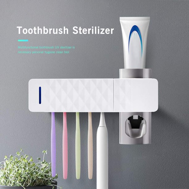 Automatic Toothpaste Dispenser with WallMounted Toothbrush Holder UV Light Toothbrush Sanitizer