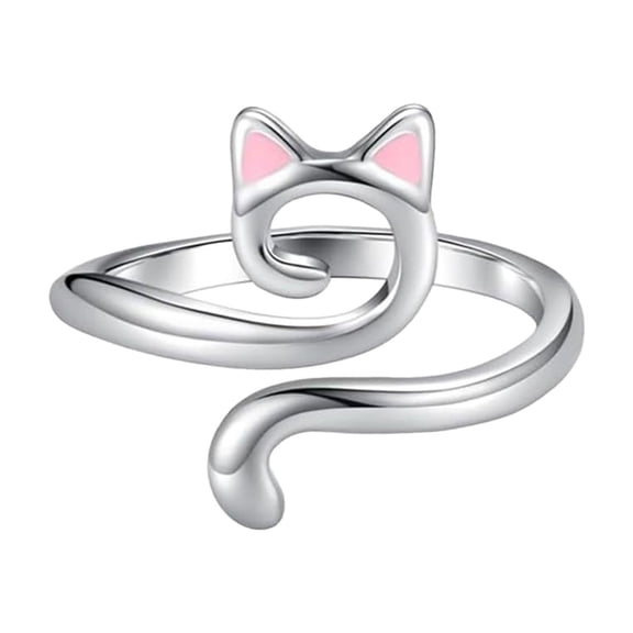 Product Category Rings | Cat Ear Crochet Ring Adjustable Size Handmade Jewelry for Hobby Giftable Tension Regulator Finger Ring Silver finish