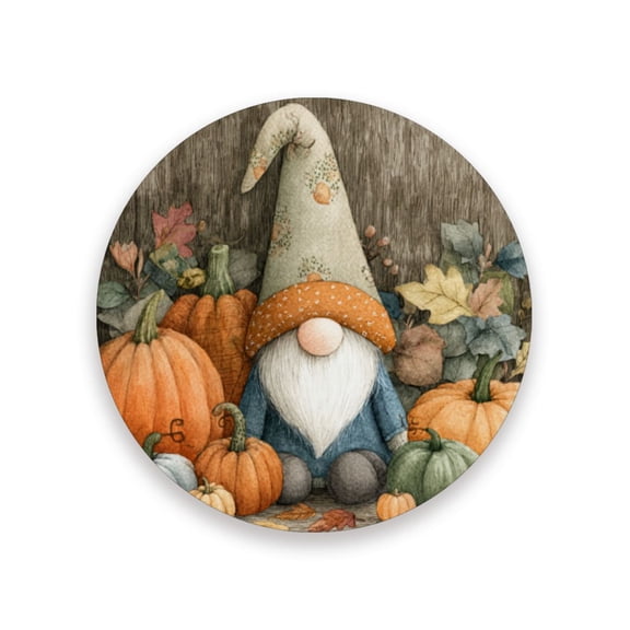 Qxltty One Pcs Drink Coasters Fall Gnome Ceramic Round Coaster Absorbent Suitable for Kinds of Cups Coffee Table