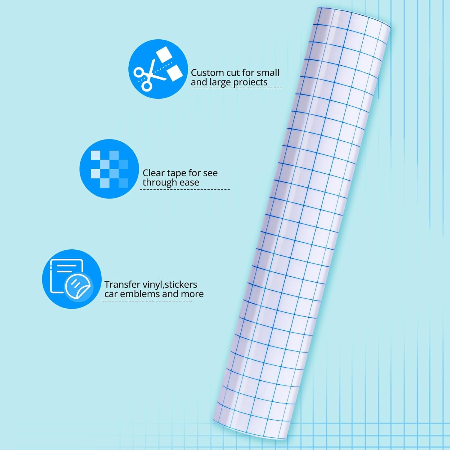 Transfer Tape for Vinyl - 12” x 50 FT w/Blue Alignment Grid for Adhesive Vinyl - Medium Tack Vinyl Transfer Tape for Silhouette Cameo