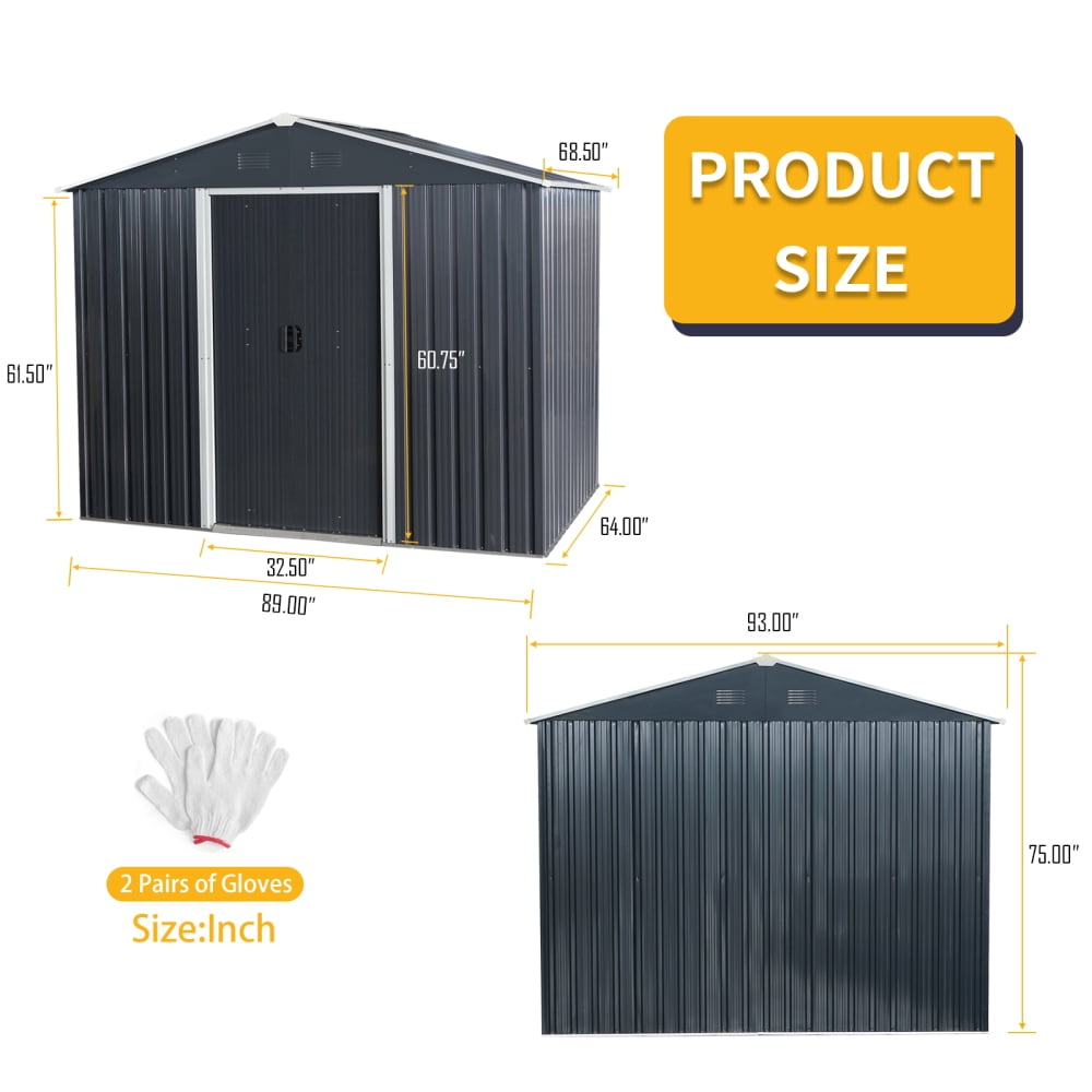 8x6ft Black Metal Storage Shed - Outdoor Utility Shed with Steel Foundation - Weatherproof Garden & Lawn Equipment Shelter