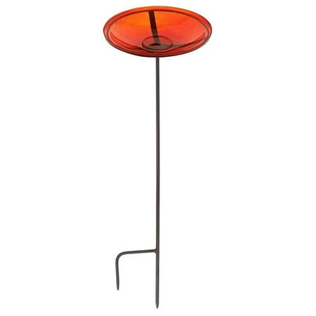 Achla Designs 14 In Hand Blown Crackle Glass Birdbath w/ Stake, Red