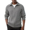 thumbnail image 1 of uikmnh Cardigan à Fermeture Éclair Complète pour Hommes, Col à Revers, Manches Raglan, Décontracté, Côtelé (Taille : S), 1 of 4