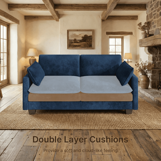 Aiho 75" L Loveseat Sofa, Comfy Corduroy Fluffy Couch with Deep Seat with Double Layer Cushions for Living Room, Apartment, Bedroom, Bedroom - Blue