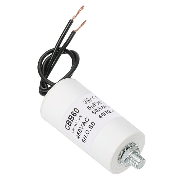 Uxcell CBB60 45uF Running Capacitor,2Pcs AC 450V 2 Wire 50/60Hz Cylinder,109x50mm,White