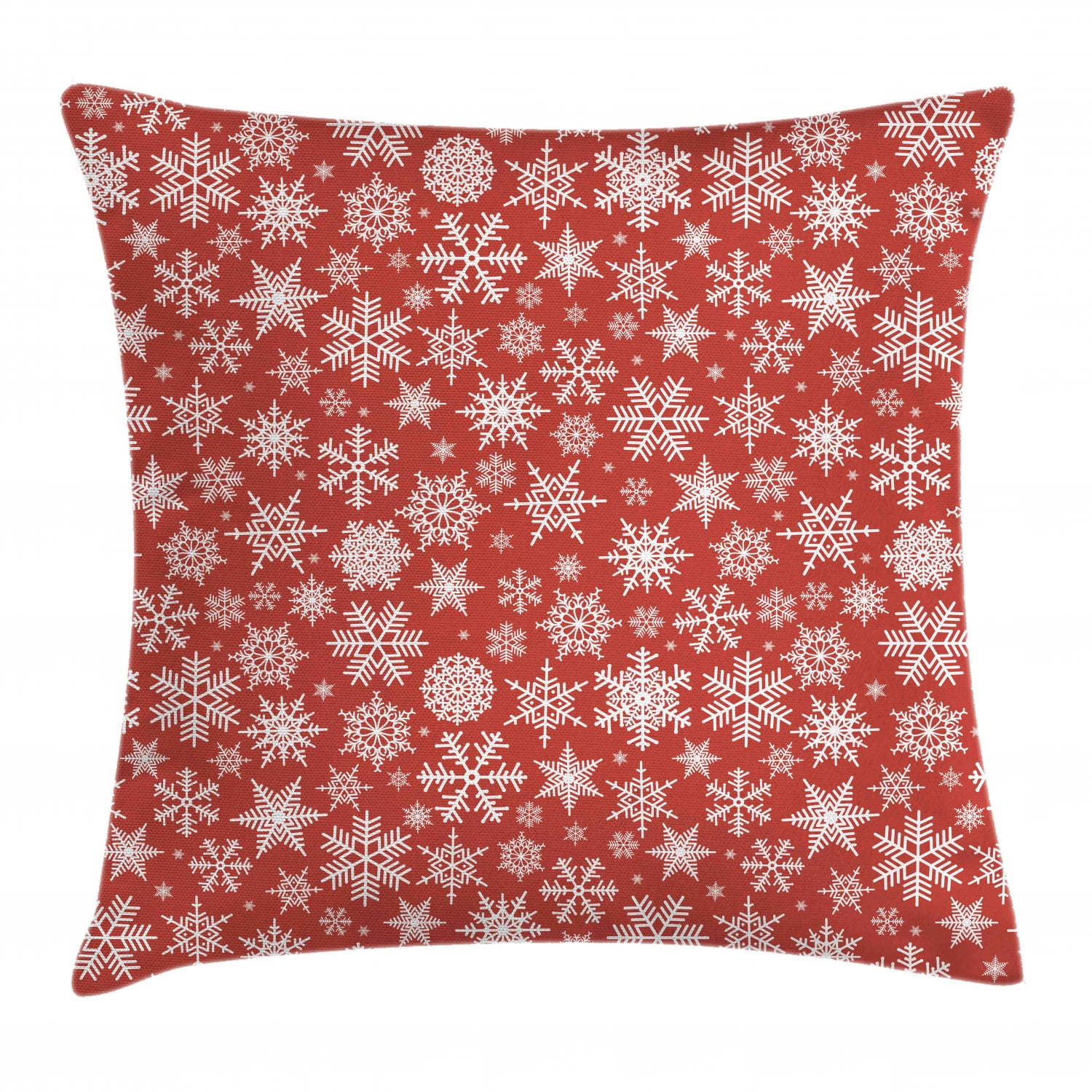 Red Throw Pillow Cushion Cover, Various Different Snowflakes with Rich