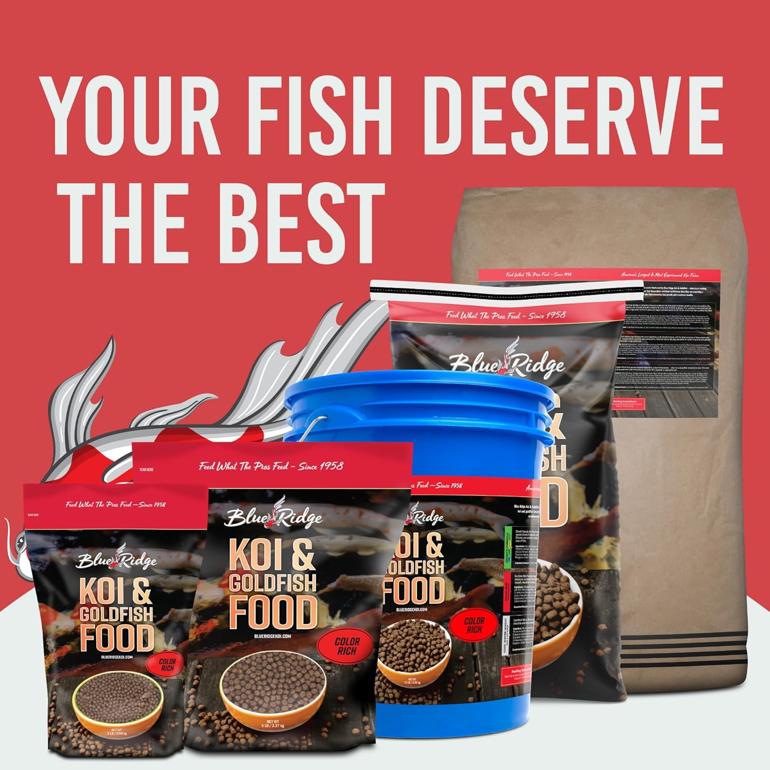 Blue Ridge Koi Fish Food 25lb - Koi Food Color Growth Formula, Goldfish Food, Premium Fish Food for Ponds, Ponds Fish Food, Floating Pond Pellets