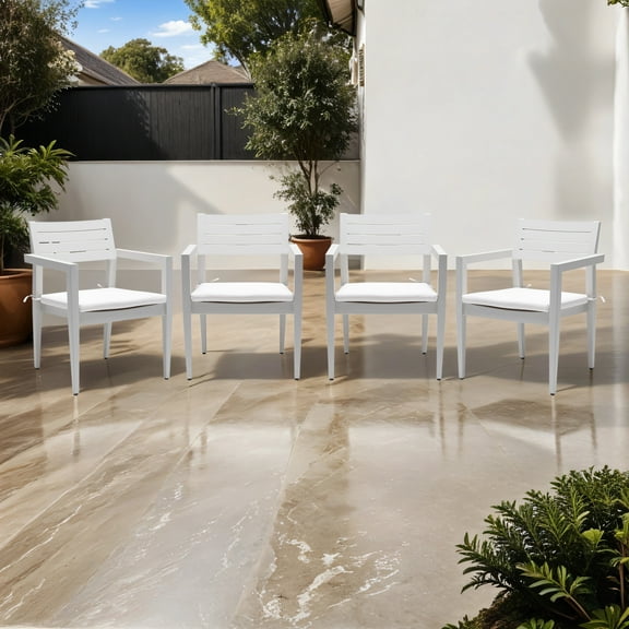 CoSoTower Outdoor Patio Aluminum Stationary Dining Chairs 4Pcs with Outdoor-Grade Sunbrella Fabric Cushions, Tapered Feet,Grayish