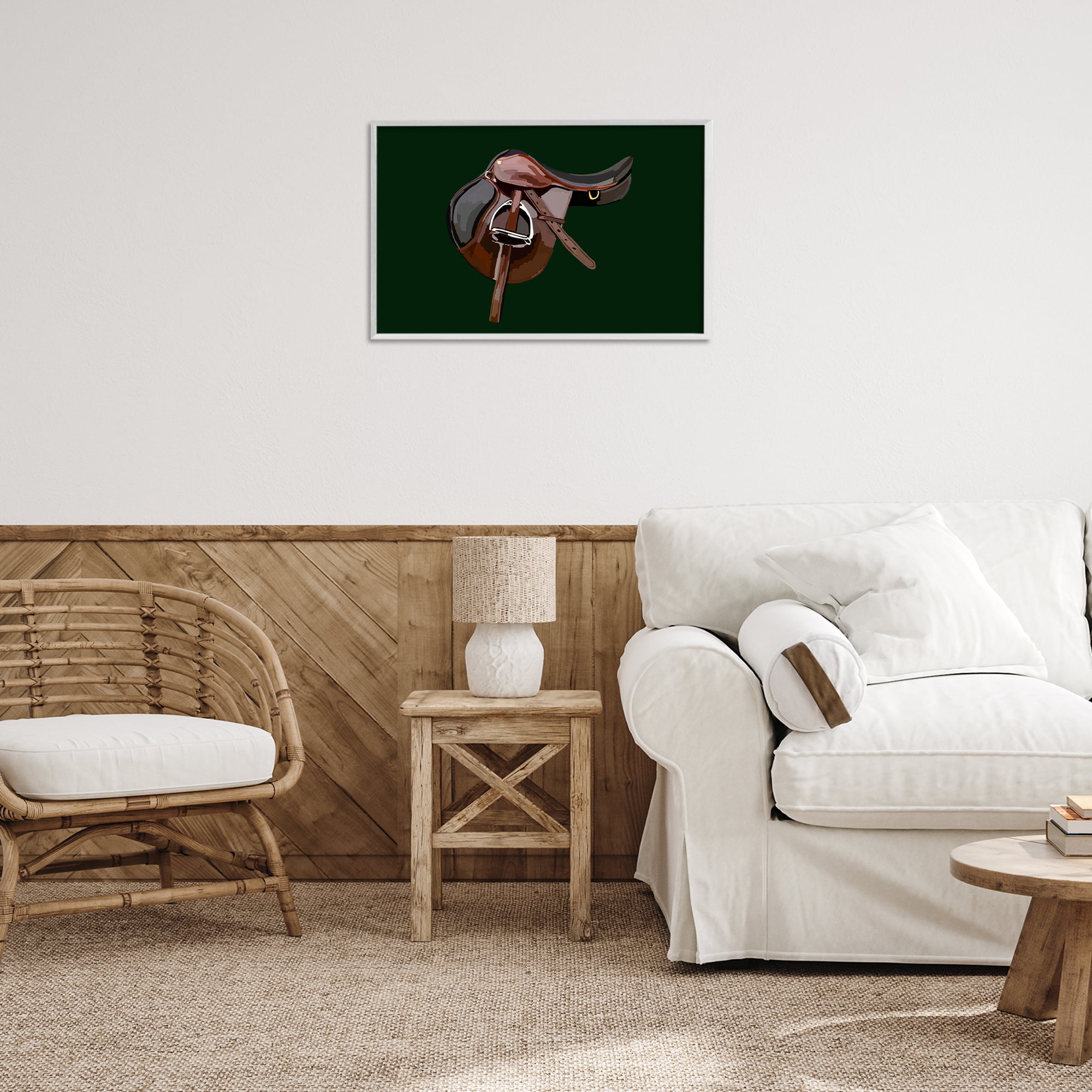 Stupell Industries Western Horse Saddle Abstract Painting White Framed Art Print Wall Art, 24 x 16