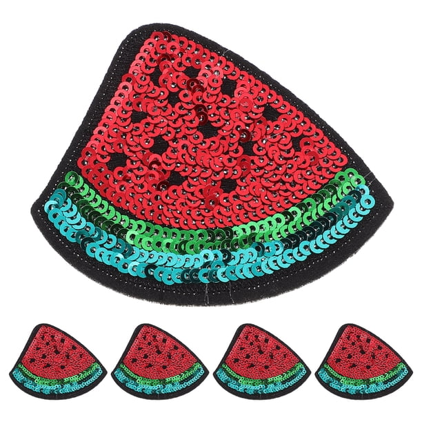 GOOHOCHY 5 parches de sandía, insignias de frutas, parches bordados, apliques de dibujos animados para planchar, accesorios de costura para ropa DIY, color rojo