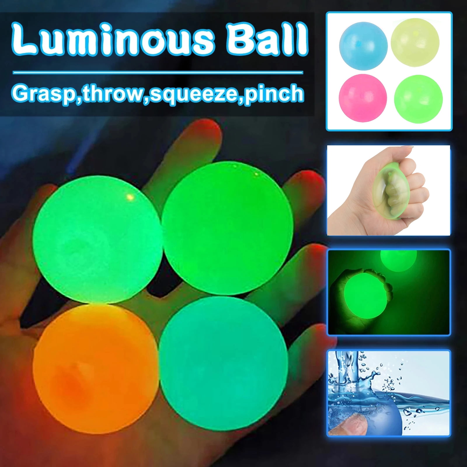 Glow in the Dark Ceiling Balls ，Squishy Glow Stress Relief Toys for Kids and Adu 