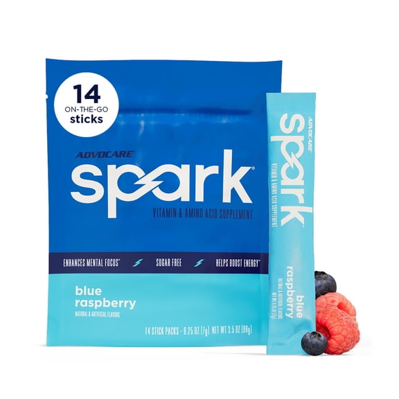 AdvoCare Spark Energy Drink Mix – Vitamin & Amino Acid Powder Supplement, Blue Raspberry Flavor, 14 Stick Packs