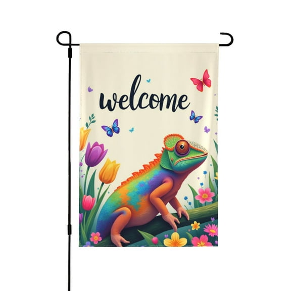 Welcome Spring Summer Garden Flag 12x18 Inch Double Sided Chameleon Floral Butterfly Garden Flag Outdoor Decor House Yard Lawn